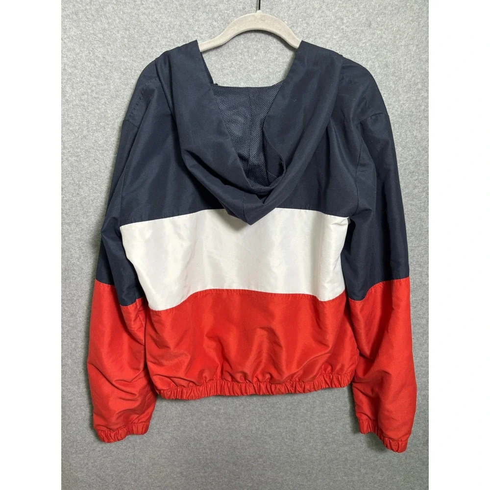 Forever‎ 21 Colorblock Cropped Windbreaker Jacket Red Navy White Large Coastal